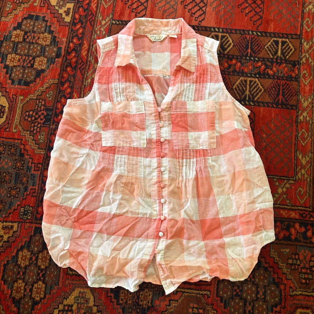 Caffé Marrakesh Linen Blend Plaid Summer Sleeveless Blouse